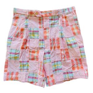 Berle Patchwork Indian Madras Plaid 100% Cotton NWT Nantucket Cape Cod Shorts 35